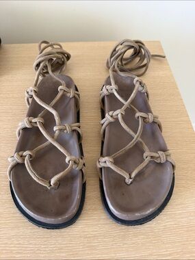 Women’s Taupe Braided Lace-Up Flat Sandals